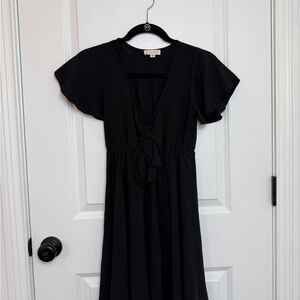See You Monday Black Tie-Front Midi Dress